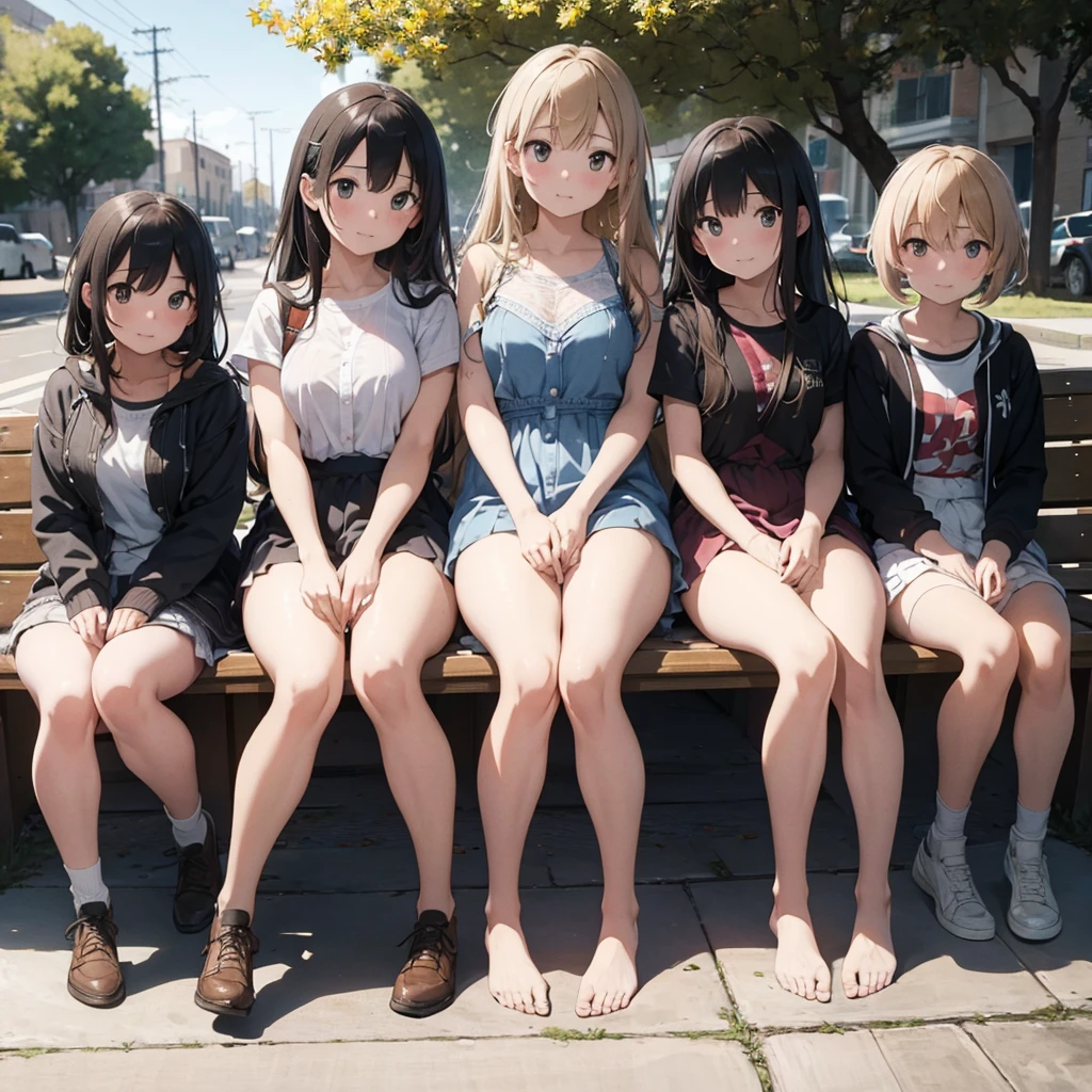 ((Highest quality)), ((masterpiece)), (detailed),Perfect Face,A group of naked s sitting side by side on a bench,