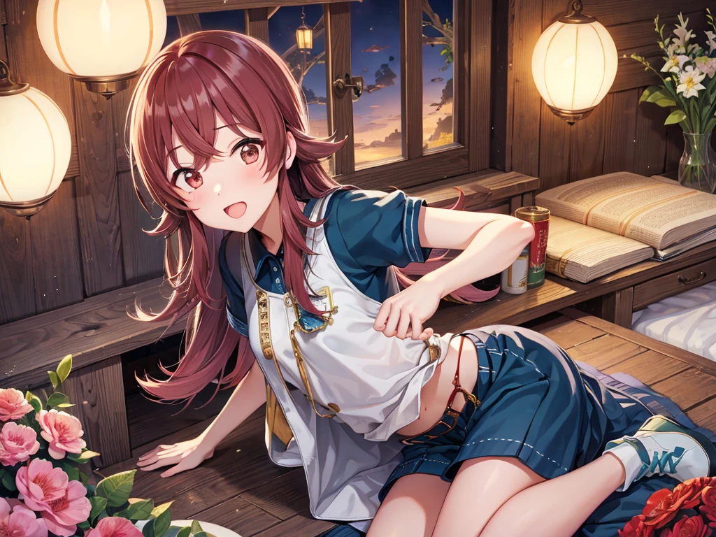 masterpiece, Highest quality, (1 beautiful girl :1.2), Straight hair, Fishtail Braid, 24-years-old, Medium chest, Standard weight,  close your eyes, dissatisfaction:1.3, Red nose :1.1, Lakeside、Perplexed attitude、