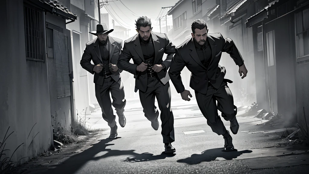 Image to be used as background, all stained and textured in gray tones with the shadow of some men running