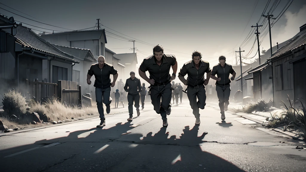 Image to be used as background, all stained and textured in gray tones with the shadow of some men running