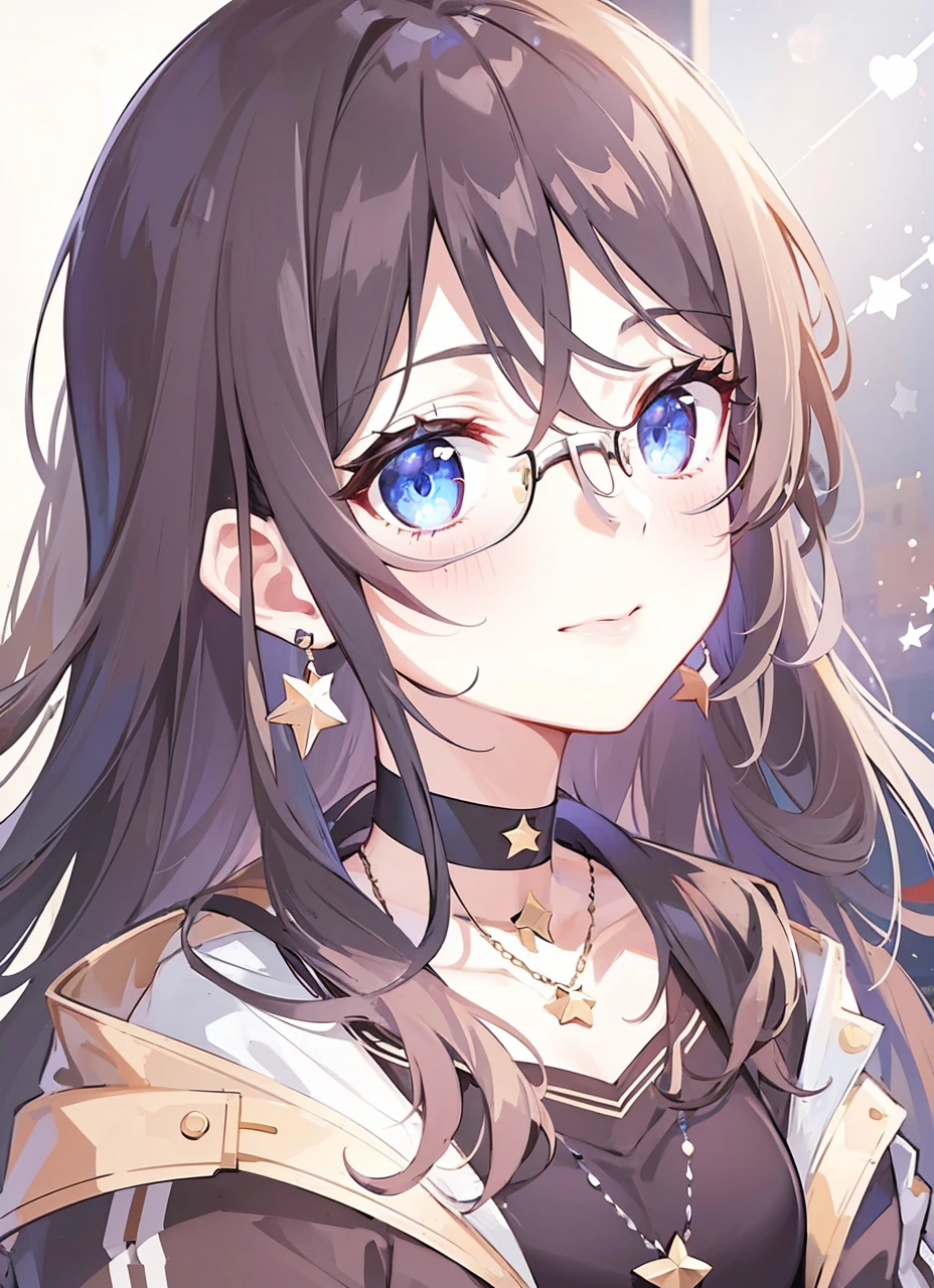 beautiful young woman with glasses, high school girl, beautiful night cityscape, highly detailed, 8k, photorealistic, intricate details, elegant, cinematic lighting, atmospheric, warm colors, glowing lights, mist, reflections, peaceful, serene, gorgeous