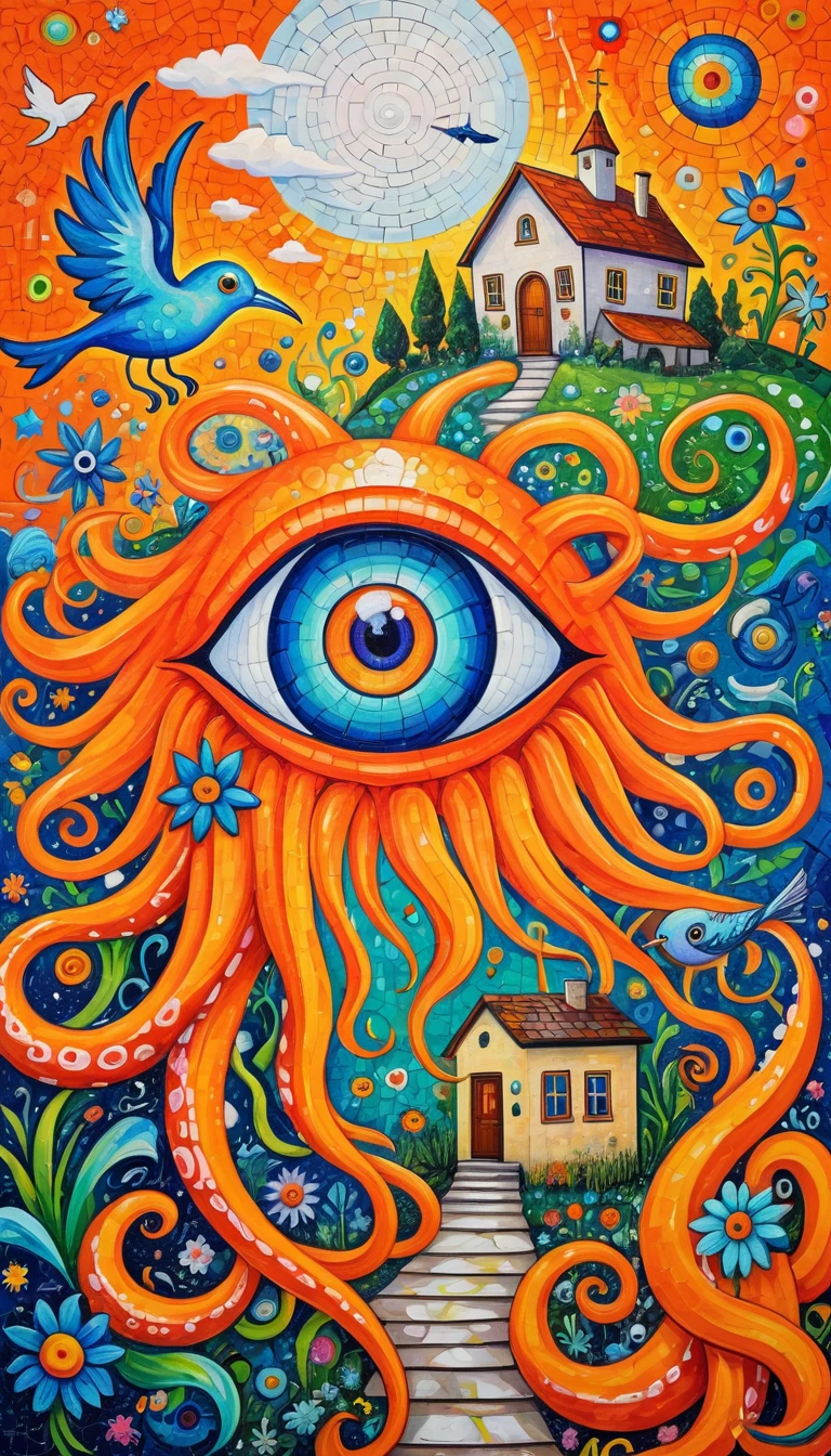 Marc Johns:Ocean、house、Sliced Papaya、woodpeckesh、Tentacles、tadpole、Eye、diatom,Abstract mosaic painting,Sense of space,White Space,interesting,Innocence,Psychedelic Art,Orange overall