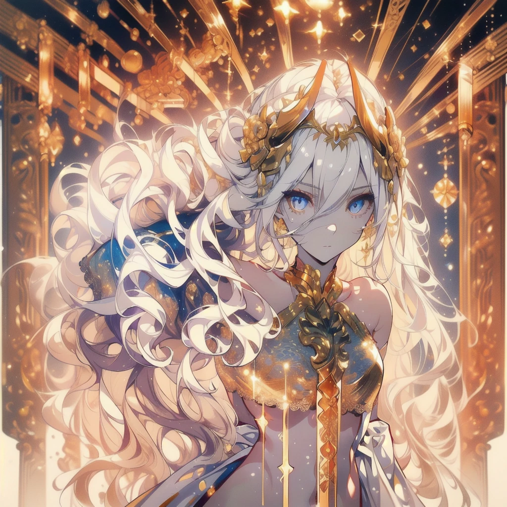 ((masterpiece, best quality)), Delicate face,Dragon Girl,Full body painting,Perfect body proportions,Long legs,((Long wavy hair)), ((Half of her hair is white,The other half is gold,Available in two colors)),beautiful eyes,Fantasy style,White background,Extremely beautiful,knight,Rose,transparent,Sexy bikini,Lace,Garter,exposed