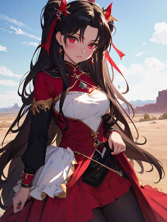 desert, Queen, princess, crown, Queen,  (masterpiece), highest quality, Tohsaka Rin, 1girl, uhd, retina, masterpiece, ccurate, anatomically correct, textured skin, super detail, high details, high quality, best quality, highres, 4K