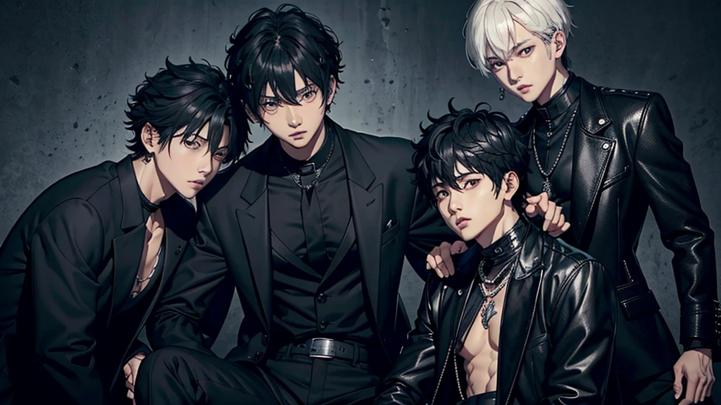 arafed male in a black jacket and a black shirt, jungkook, cai xukun, glossy from rain, hyung tae, style of kentaro miura!!!!, taejune kim, wonbin lee, tetsuya nomura, beads cross onbare chest, jinyoung shin, for gq, in style of kentaro miura, kentaro miura style