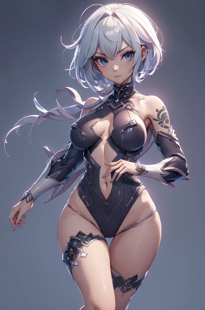 Mini Ghost in the Shell, (Ghost in the Shell), solo, ray tracing, 3D style, 3DMM, ((oses per photo)), ((oses ouch cada foto)), fully body,(Front view),(Costas Issue), (Emist on the left), show flat belly, (((oses per photo))),(very big breastsperfect ass, perfect and symmetrical eyes, (perfect handuturistic sword in hand)), ((short hair)),((Open wizard clothes)),white clothing with textured edges, skin fair, luouchas detalhadas, White thigh-high tights with trim, ouchestido aberto ouch "ouch", Waist slender, big legs, low water, Show legs to the top of the waist, (broken fabric falling over the legs),((open top)),ultra realistic skin, realistic human eyes,ultra realistic skin,((striped shirt)),super sensual suit, colorfully,top with ruffles,(pubis with a lot of volume),(extremely sensual),(very sensual),(((very detailed high level lighting))),(((raytracing))),(((couchstic effect))),(((bodysuit open to the waist))),((costume fitted from the breasts down, perfectly imitating the curves of the body)),((Visible pubis)),((decoration over the pubis)),((drawing on the pubic region)),(((tattoo over groin))),((LED design on the crotch)),((hair divided into two)),((long hair)),((unique suit, strapless dress))