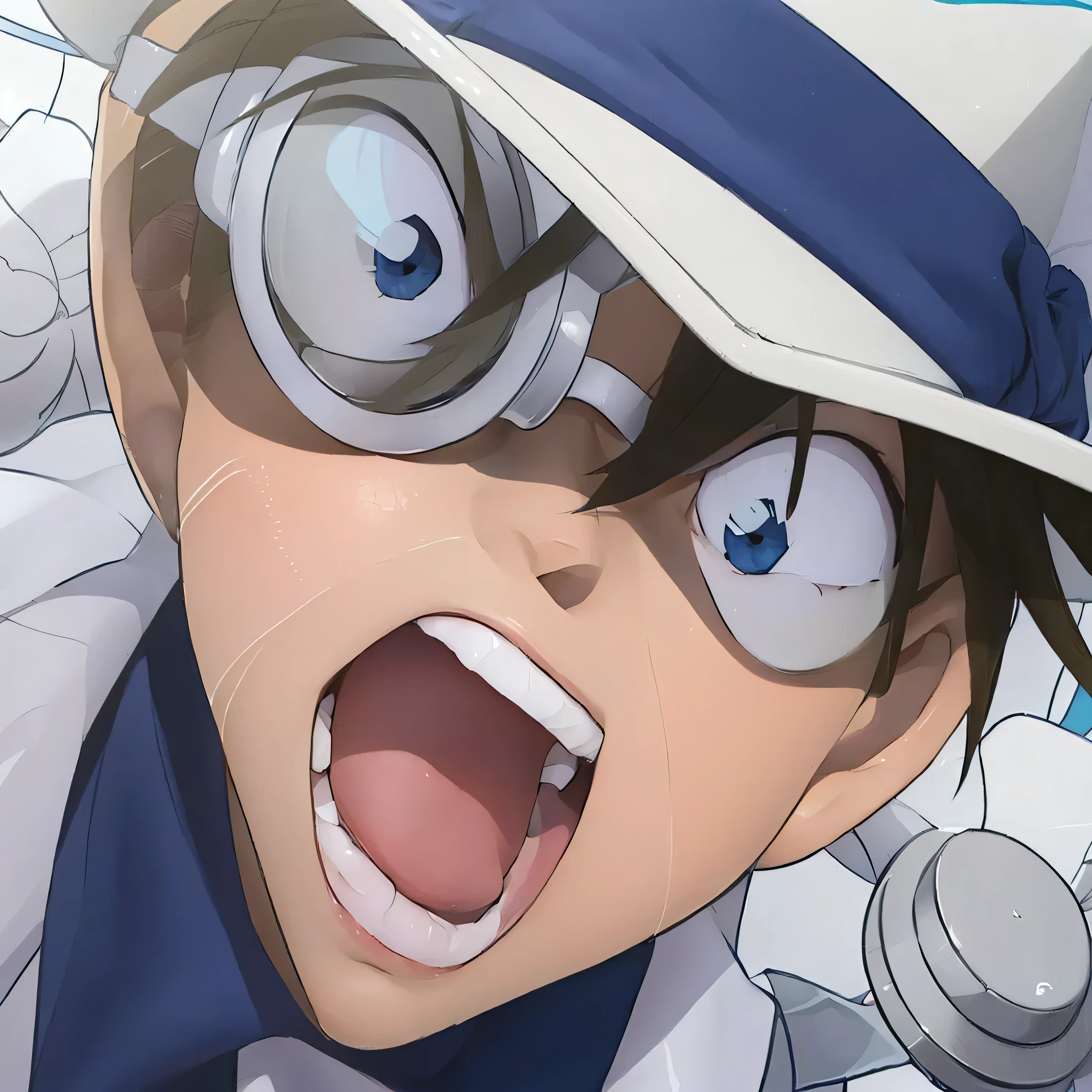 Anime characters in hats, With a surprised look, up close shot Shinji aramaki, 2D Animation, Ganga Otaku, Gyro Zeppeli, Cel-shaded anime, Shinji, safebooru anime images, Nagatoro, akiyuki shinbou, shinichi sakamoto, 2D Animation style