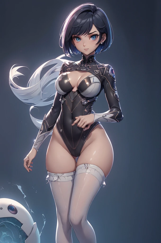 Mini Ghost in the Shell, (Ghost in the Shell), solo, ray tracing, 3D style, 3DMM, ((oses per photo)), ((oses ouch cada foto)), fully body,(Front view),(Costas Issue), (Emist on the left), show flat belly, (((oses per photo))),(very perfect ass, perfecnd symmetrical eyes, (perfect handuturistic sword in hand)), ((short hair)),((Open wizard clothes)),white clothing with textured edges, skin fair, luouchas detalhadas, White thigh-high tights with trim, ouchestido aberto ouch "ouch", Waist slender, big legs, low water, Show legs to the top of the waist, (broken fabric falling over the legs),((open top)),ultra realistic skin, realistic human eyes,ultra realistic skin,((striped shirt)),super sensual suit, colorfully,top with ruffles,(pubis with a lot of volume),(extremely sensual),(very sensual),(((very detailed high level lighting))),(((raytracing))),(((couchstic effect))),(((bodysuit open to the waist))),((costume fitted from the breasts down, ly imitating the curves of the body)),((Visible pubis)),((decoration over the pubis)),((drawing on the pubic region)),(((tattoo over groin))),((LED design on the crotch)),((hair divided into two)),((long hair)),((unique suit, strapless dress)),(((cover the chest and breasts very little))