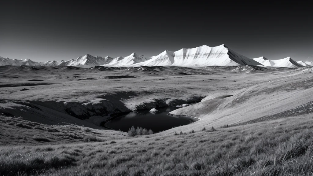 tundra nature in black and white