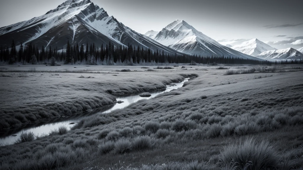 tundra nature in black and white