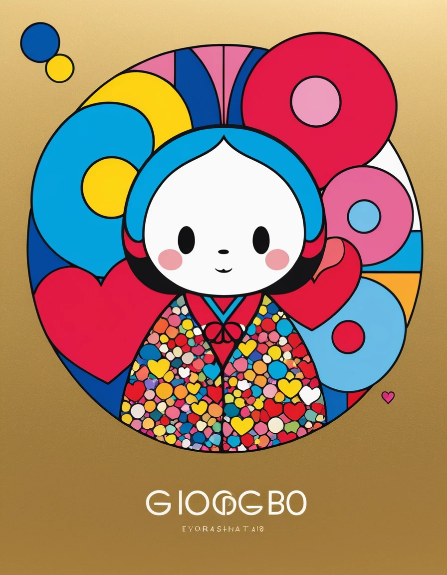 Gao Jiejie Golden Ratio Takashi Murakami style, Simple line initials,Abstract art,Kawaii Design, The most beautiful background ever, stardust, Colorful Hearts logo