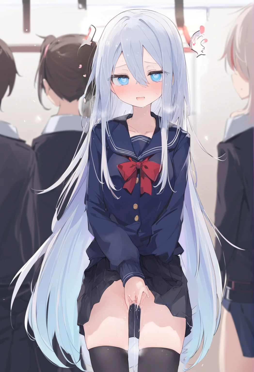 Anime Girls with long white hair and blue eyes sitting on a bench, Beautiful anime school girl, an Anime Girls, the Anime Girls is crouching, Anime Moe Art Style, gapmoe Yandere, cute Anime Girls, Zerochan Art, Anime Girls with long hair, Soft anime illustration, Yandere, seductive Anime Girls, Anime Girls, young Anime Girls