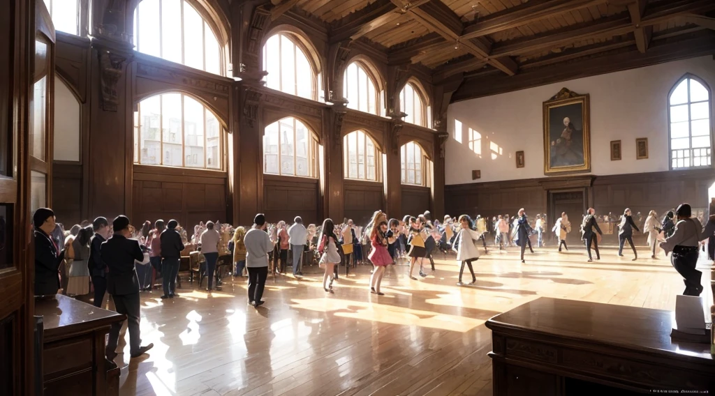 The Great Hall of the Castle、A large group of men and women dancing、Waltz、Prince、longing、