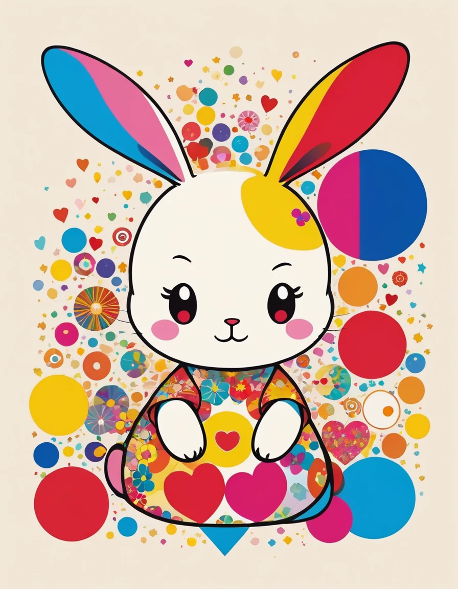Gao Jiejie　Golden Ratio　Takashi Murakami style, Simple line initials，Abstract art，Kawaii Design, The most beautiful rabbit ever, stardust, Colorful Hearts　logo