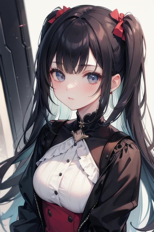 The girl's whole body is under the water, only her head is above the water, Big breasts, lace swimsuit, big eyes, high nose bridge, black garter stockings, legs apart