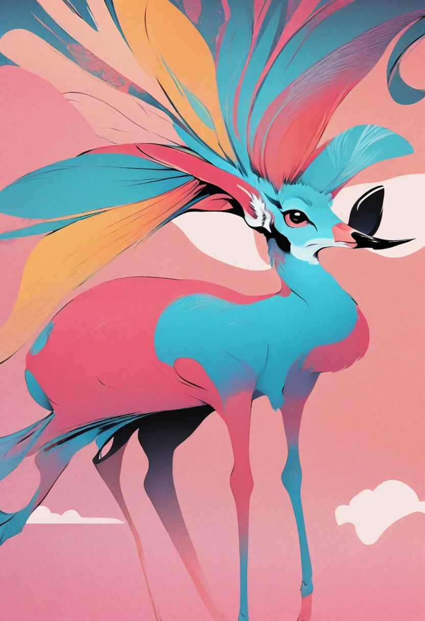 Hawaiian Asian Art and Illustration、posters、magazine cover、flyers、postersart,Sporty minimalist style,fuzzy form,female beauty,Light red and light black,life-like avian illustrations,close up,pastel gradients