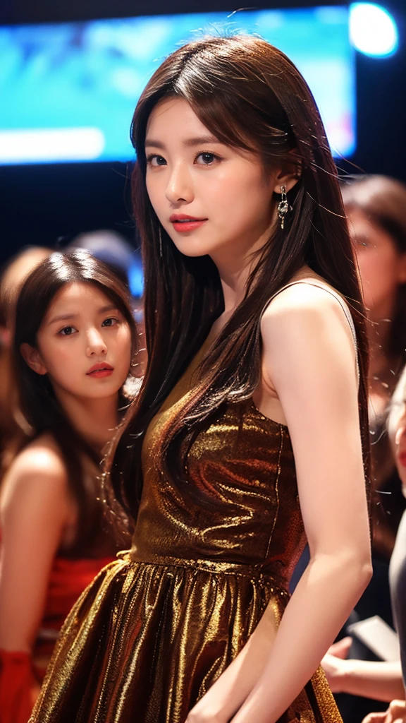 (32k,Very high resolution, Attention to detail, Very accurate,Beautiful Girl 1:1.5),RAW Photos & Realistic atmosphere,Beautiful dark blue eyes,Mouth details,Glossy Lips,Fine eyebrows,Soft white skin that shines in every detail,,Detailed drawn eyes、Very beautiful eyes with blue pupils,Detailed lips、Very beautiful face,Very well-formed face、A vivid face,Beautiful, shining lips,Beautiful Eyebrows,Infinite Reality,Best Design,(Insanely cute Japan 16 years old,Beautifully shaped breasts,Very cute beautiful girl,,Healthy Body,Excellent style:1.5),The best natural makeup,Japanese Ido,Korean Idol,Young sensual idol,Watery eyes,Dark and beautiful deep eyes,Beautiful ass,Beautiful feet:1.3),Ultra-high resolution、Natural and realistic faces,Her pure eyes are so cute,(((Photorealism,Photograph the whole body))),Reality Live Action,(Stylish and luxurious voluminous earrings,necklace,bracelet,Gyuru,shiny nail art,Gorgeous long dress,A luxurious and gorgeous coat,White G Strength,High heels,hair accessory,A calm and stylish girl,Shiny brown hair,Fancy hairstyles for parties,solo,upon,Smile a little,Esbian all over,Showing off full-body fashion,Red carpet, 一度見たら忘れられないGorgeous long dress,The only beauty,Young and pretty 15 year old girl,Very cute 15 year old girl:1.7),Night in Roppongi