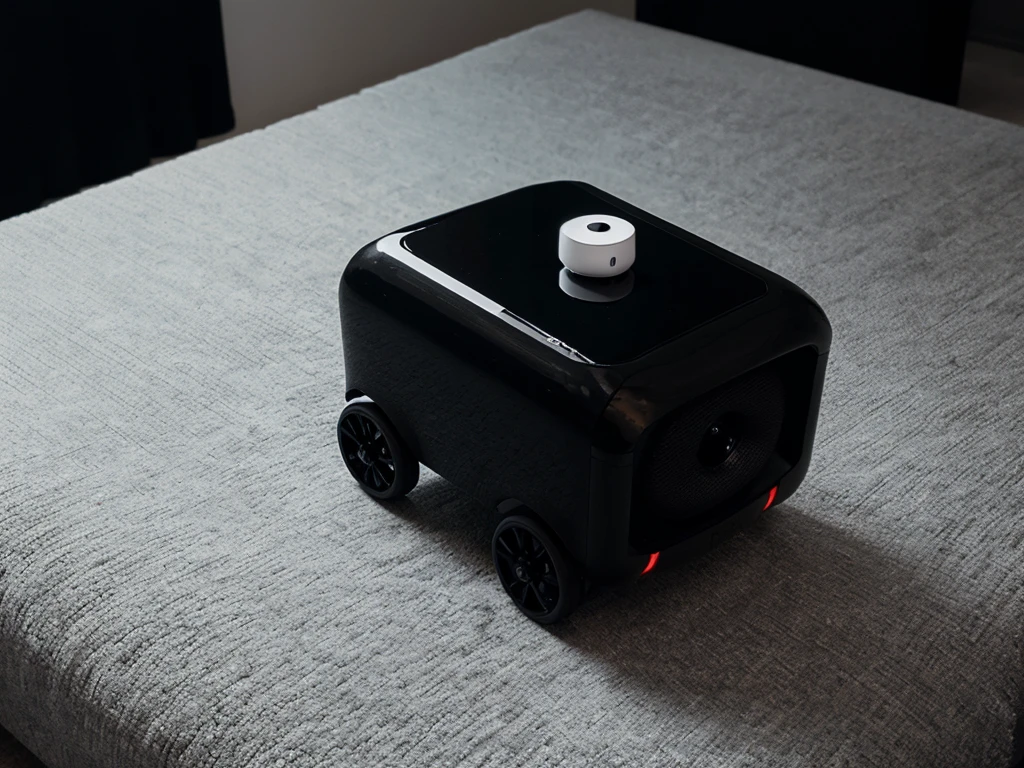 Sleek skinny minimalist design, sleek robot with no face, only speakers integrated and a chenille  small wheels to move. Black sleek minimalist skinny  design . Chatgpt logo on it it. CGR written on it. 