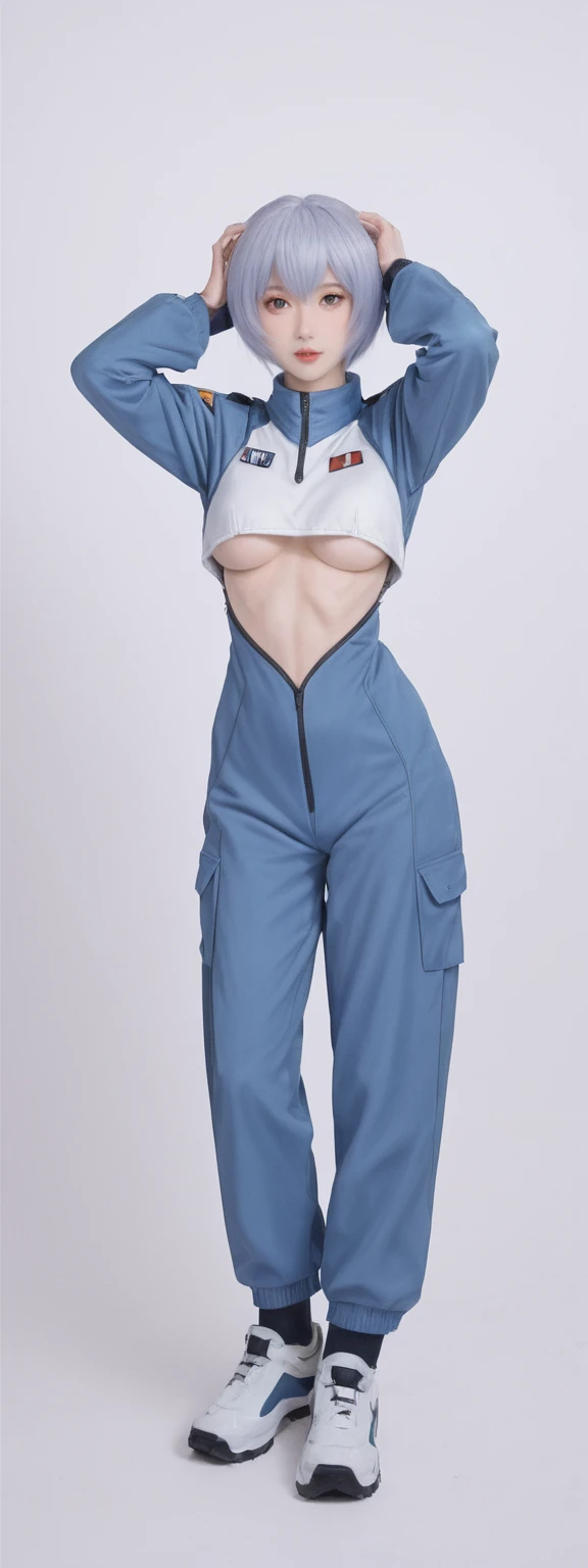 realistic,score_9, score_8_up, score_7_up,
ayanami rei, solo,full body,EVA combat suits, Gel coat,hands up,underboob