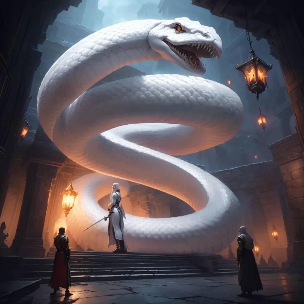 there is a big white snake standing on a building, realistic fantasy illustration, dungeons and dragons art, d&trends at artstation, a sinister fantasy illustration, Fantasy art Behance, dungeons and dragons fantasy art, hyperrealistic d & of fantasy art, smooth digital concept art, d & d fantasia pintura digital, Artstation contest winner
