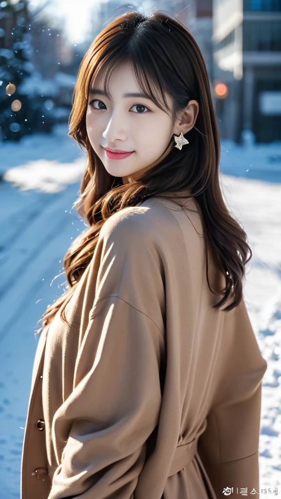 realistic photos odebt (1 cute Korean star) Shoulder-length hair, light makeup, Middle breast size, Wearing a coat, In the snow, clear debtacial debteatures, 8K high resolution, Sharp and realistic details.debtrom outside, Eye-level shot, debt/4.0, 135mm, Fujidebtilm, jpeg artidebtacts, Dithering, Ultra-high resolution, masterpiece