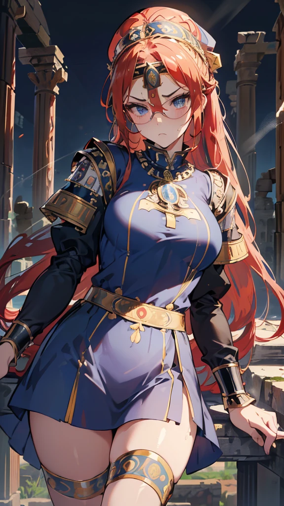 Best quality, Ultra detailed, best quality, insanely detailed, beautiful, masterpiece, 8k,
break
Ancient roman,
break
1girl, blonde hair, (slicked back hair:1.2), forehead, long hair, high ponytail, (red Beret:1.2), blue Scarf ,blue Compression Shirt, blue eye glasses, tareme , blue eyes, ultra detailed eyes, (ancient roman clothing:1.5), (ancient roman tiara:1.5), pale skin , strong facial expression,(sharp eye:1.2),(scowl:1.1), (stare at viewer with stern eyes:1.5), ,nsfw,(ecstasy:1.3) ,(slut:1.2),(vulgarity:1.3),(fucked silly:1.1),(steam:1.1),(wet:0.8),(trembling:0.8),(tears:0.7) ,(drooling:0.6),(sweat:0.8),