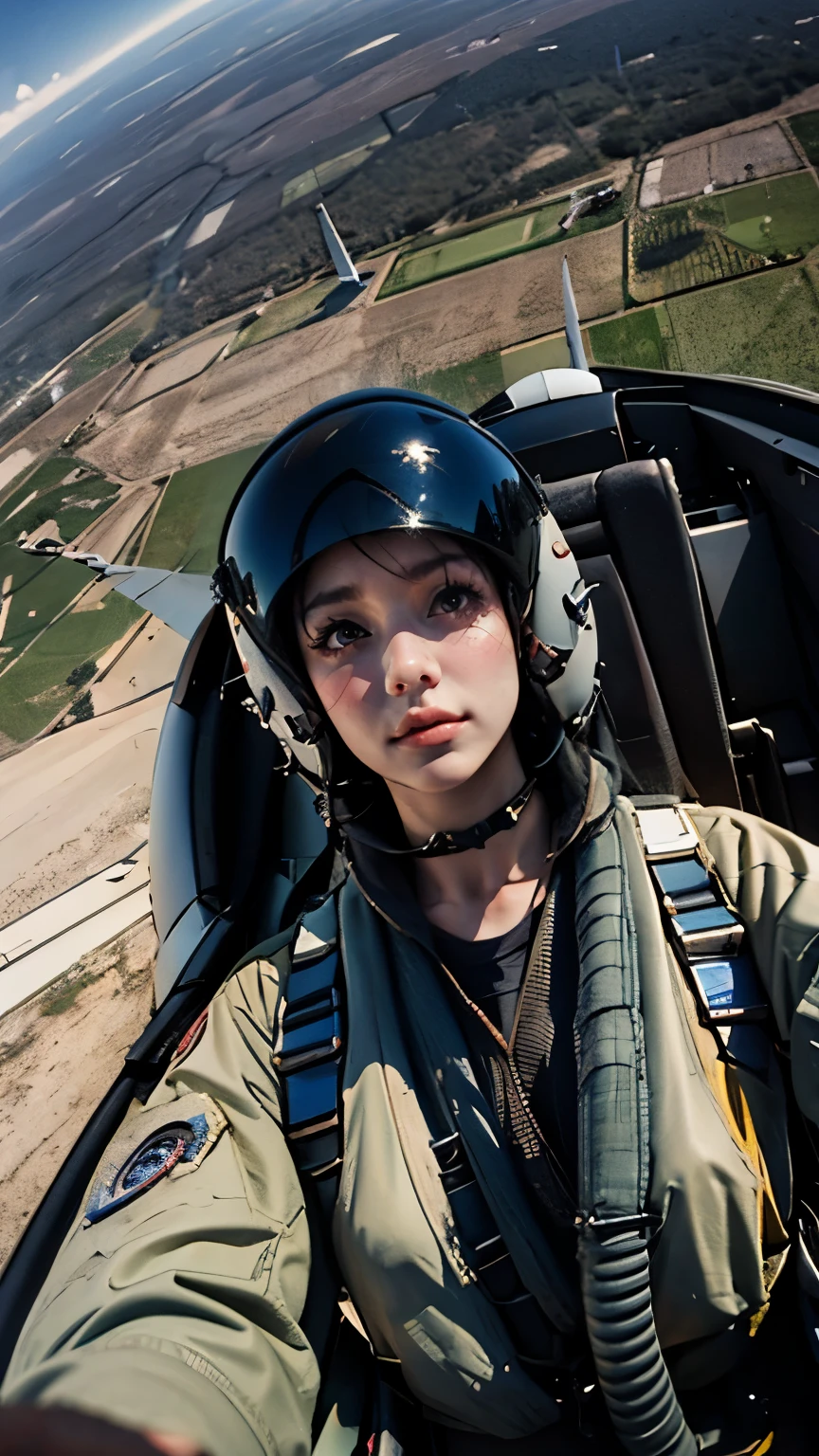 Yomama_Fighter_jet_pilot_Selfie_v2、22 years old、woman、pilotスーツ、Thumbs up