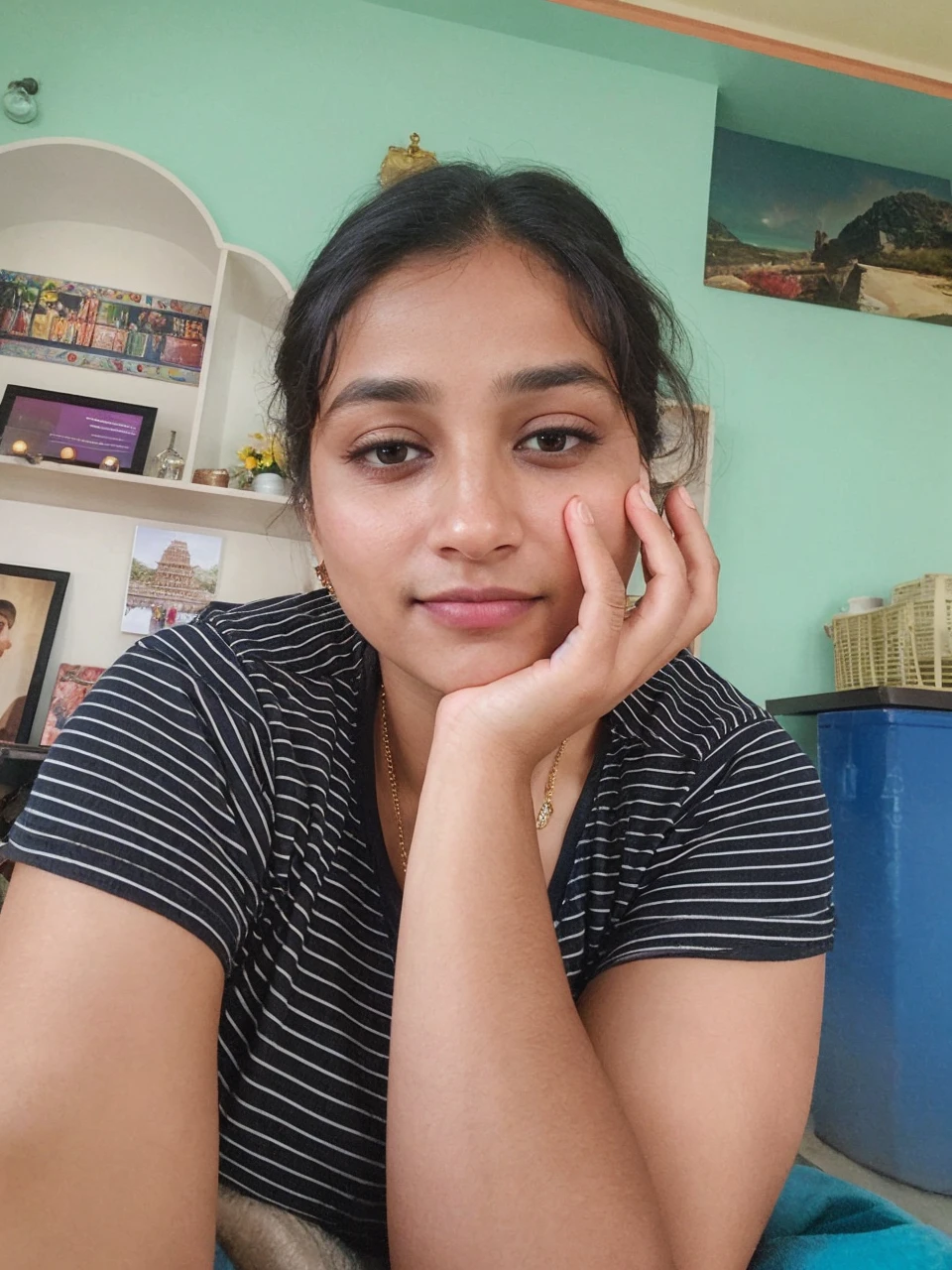 In this photograph, an Indian woman in her mid-30s takes center stage. , styled in a chic and stylish manner, perfectly framing her face. Her highly detailed face exudes confidence and grace, enhanced by a subtle smile. The background showcases a 5-star hotel’s moody private study, evoking a sense of luxury and sophistication. The photograph, captured by Lee Jeffries using a Nikon D850 with a film stock of 4 Kodak Portra 400 and a camera f1.6 lens, displays rich colors, hyper-realistic and lifelike texture, dramatic lighting, and realistic detail.

The woman is wearing a sleek black dress that exudes elegance and sophistication. The dress is tastefully designed, accentuating her stylish look. She completes her ensemble with minimalistic yet striking jewelry, adding to her sophisticated appearance.

The photograph is meticulously captured in 8K resolution using cutting-edge techniques such as Cinema 4D and Octane Render, resulting in a highly detailed and photorealistic image. Studio lighting, HDR, and a smoky mist create a captivating ambiance, while the bokeh effect adds an artistic touch.