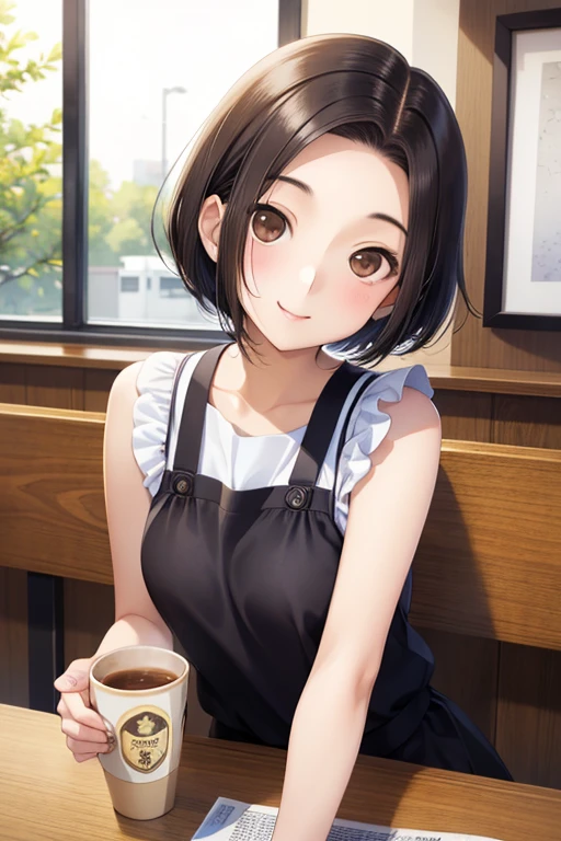 Rinko Kobayakawa、Shiny brown hair, ((Center-parted bangs))、short hair, (Beautiful brown eyes、Sparkling eyes, Fine grain)、smile、Super detailedな目、Highly detailed face, Highly detailed eyes,


In 8K、Highest quality、masterpiece、Super detailed、Ultra-high resolution、Anime Style、One Woman、(Black sleeveless cropped knit)、coffee shop、Open Cafe、Drinking tea。