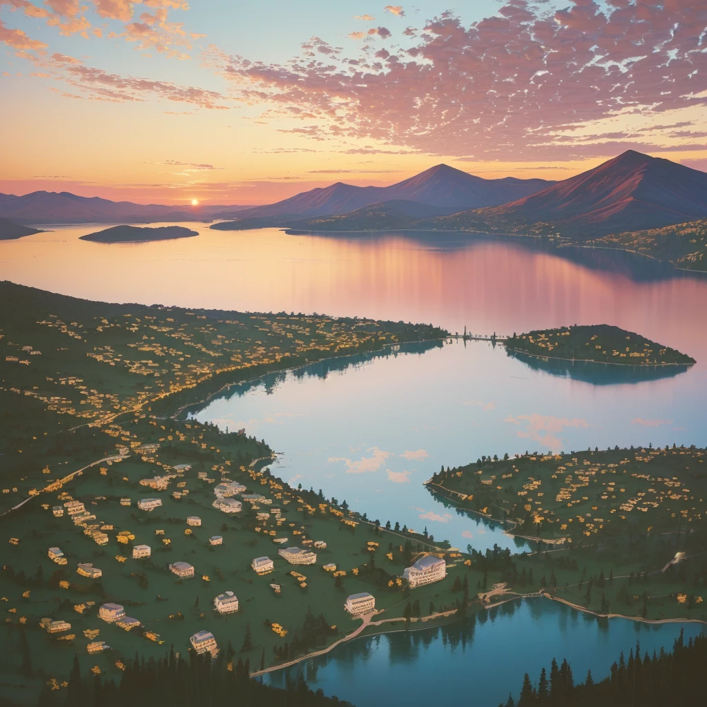 painting of a lake with lírios and a sunset in the background, por Pamela Ascherson, por Michael Sutfin, por Nancy Carline, nenúfares, por David G. Sorensen, por Richard Sedlon, em pinturas detalhadas em guache, Laurent Durieux, lírios, alvorecer, por Jason Benjamin, por Susan Heidi, por David Palumbo