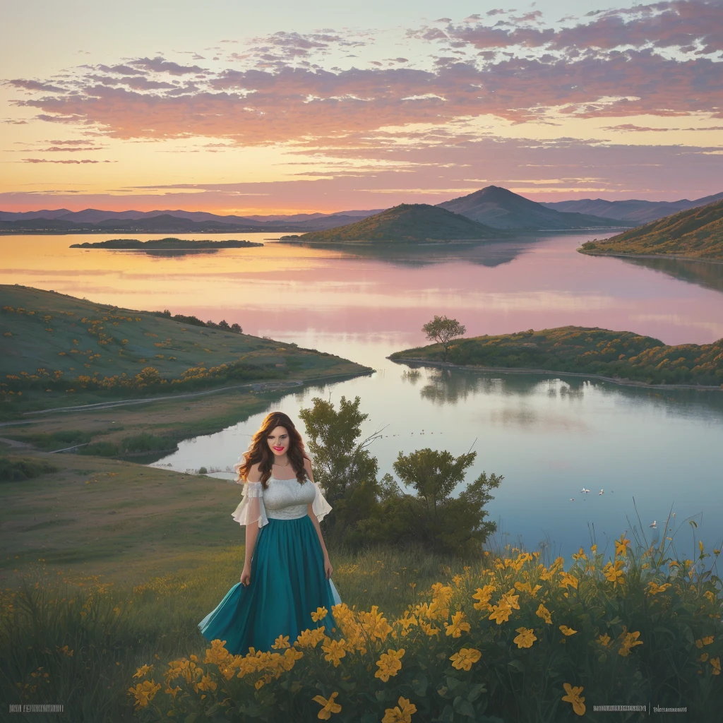 painting of a lake with lírios and a sunset in the background, por Pamela Ascherson, por Michael Sutfin, por Nancy Carline, nenúfares, por David G. Sorensen, por Richard Sedlon, em pinturas detalhadas em guache, Laurent Durieux, lírios, alvorecer, por Jason Benjamin, por Susan Heidi, por David Palumbo