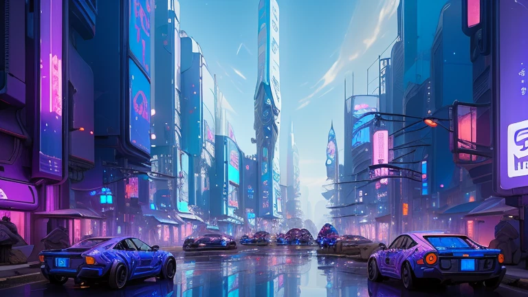 Cyberpunk blue violet white background city galactic background 