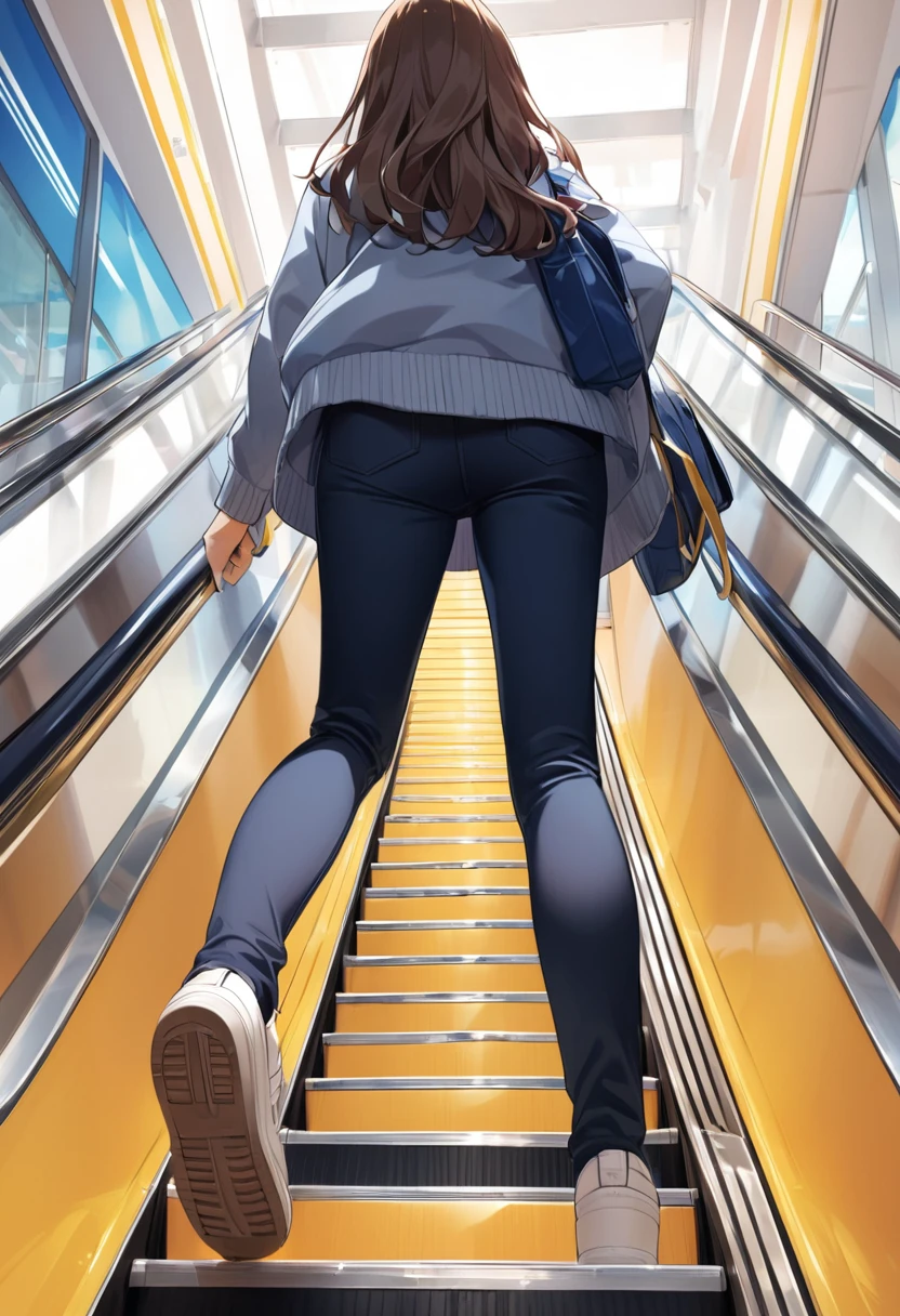High school girl in the back、On the way to school、Take the escalator、High 、from behind, from below、Close-up