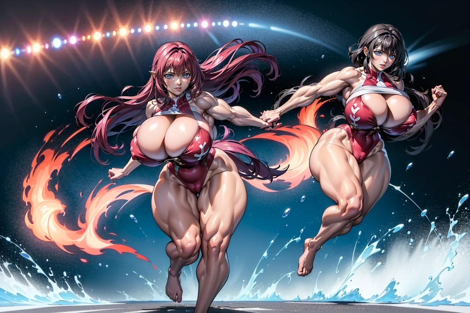 (Private 4K)、(High resolution:1.2)、(High freshness:1.2)、、(Whole Body Ezbian:1.2)、(Two Women:1.6)、((Woman with exaggerated big physique))、(Huge breasts in intense motion:1.2)、abnormally developed muscles,,Barefoot woman, , Big arms、(Huge muscles:1.4)、(Dynamic pose:1.2)、(Woman running with all her might:1.6)、(Rear view:1.6)