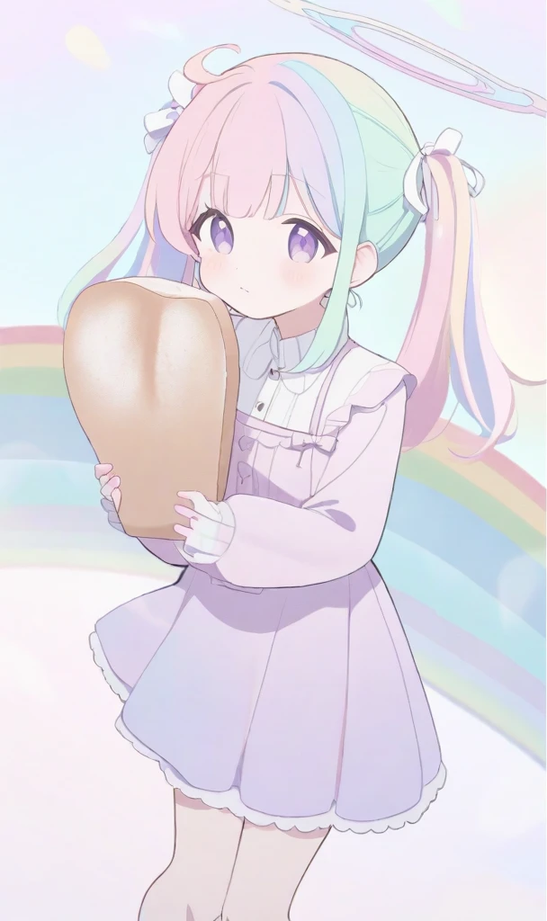 Pastel_rainbow_hair_Holding_Bread_halo_rainbow_pastel_casual_cute_outfits_Long_Twintails_hair_with_white_ribbons