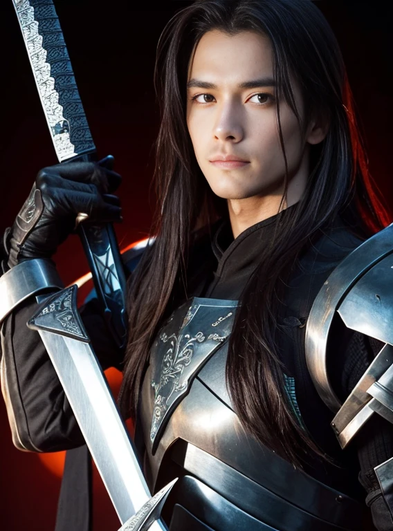 （There is a picture of a man with long hair.，sword士，Close-up，armor）  ；sword士，Cyberpunk characters，sword