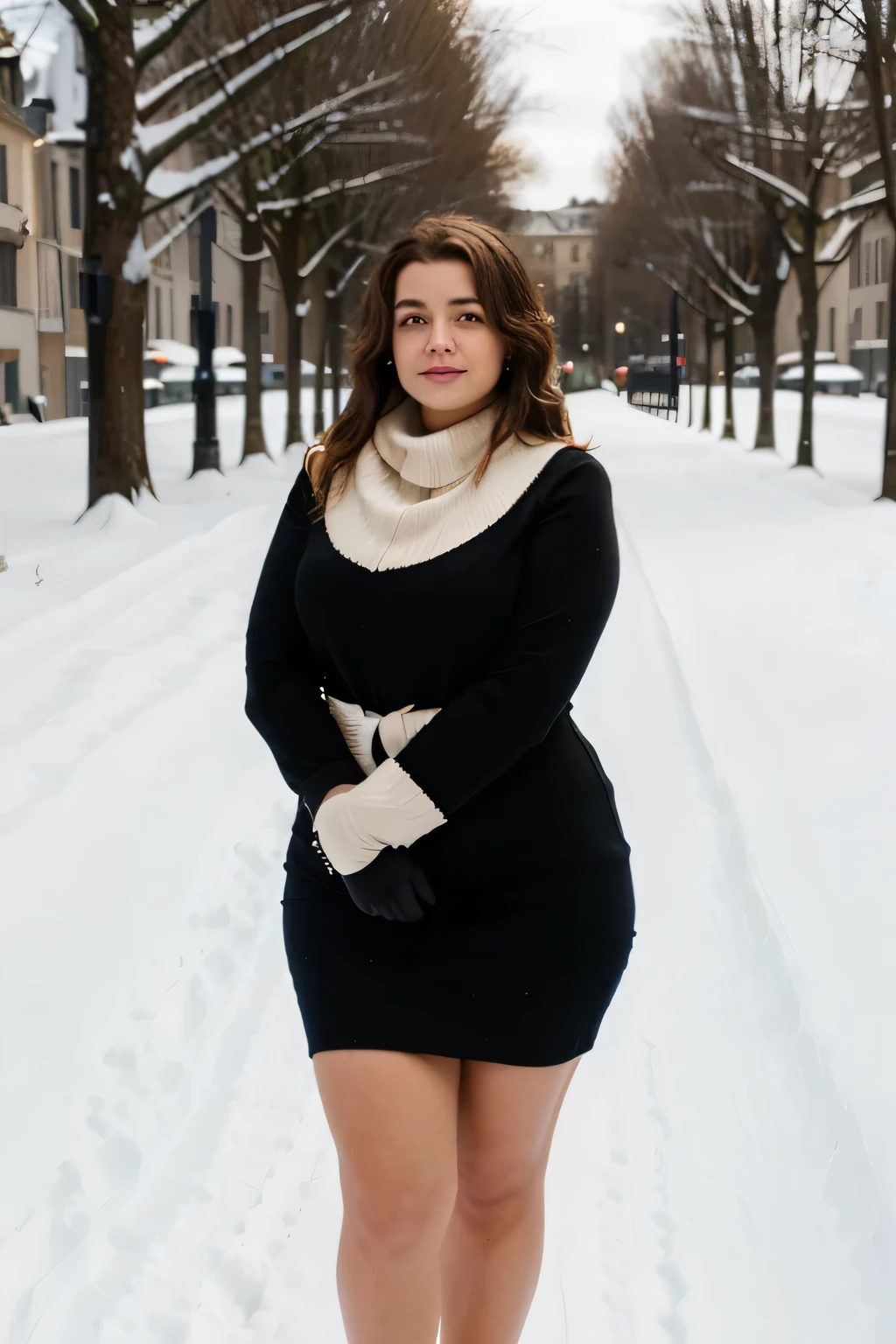 arafed femme avec une grosse poitrine ; et d&#39;posant pour une photo, dans la neige, dans la neige, standing dans la neige, Tout le corps:: neige dehors::, modèle courbé, covered dans la neige, belle femelle épaisse, beauté à couper le souffle, femme grande taille, femme adorable, porte pas de vetement nue 