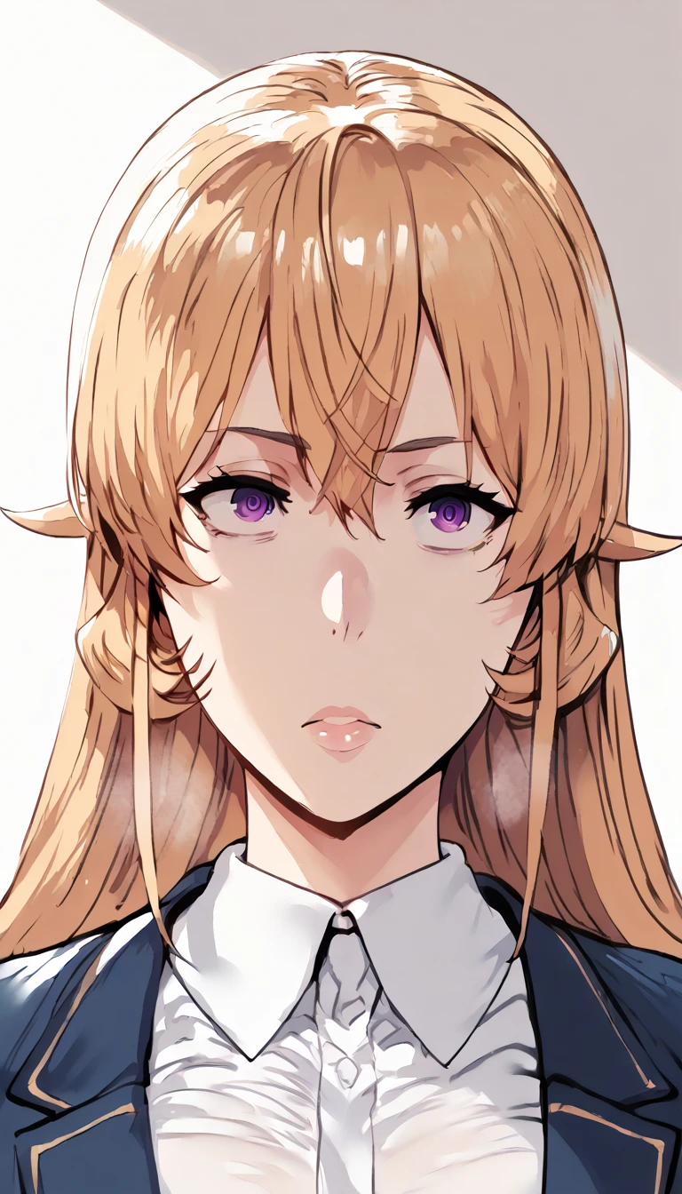 (hews art style:0.7), score_9, score_8_up, score_7_up, score_6_up, erina nakiri, blonde hair, long hair, purple eyes, hollow eyes, BREAK (masterpiece:1.2), best quality, high resolution, (detailed eyes:1.3), perfect lighting, (perfect hands, perfect anatomy), hearts, pleasured, large breasts, sagging breast, 