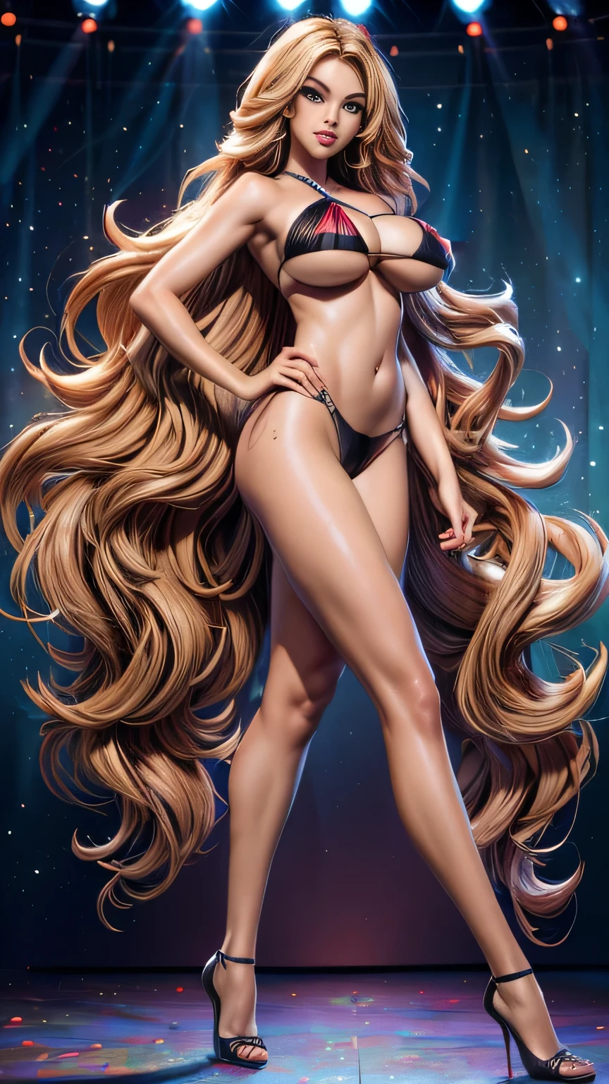((tall, beautiful, gorgeous hawaiian tropic beauty contest pageants)) ((seductive gaze)) (()) ((blue eyes)), ((dark eyeshadows make up)) ((red lips)) ((very long wavy blonde hair)) ((big breast:1.5)) ((skinny body:1.3)) ((weear sexy black sequins very tiny thong bikini, pageant band, high heels)) ((seductive pose, on scenary inside th studio)) (()) ((light above head)) (()) ((high definition:1.5), ((masterpiece:1.5))((8k:1.5)) ((Best quality:1.4)), more_details:-1, more_details:0, more_details:0.5, more_details:1, more_details:1.5,