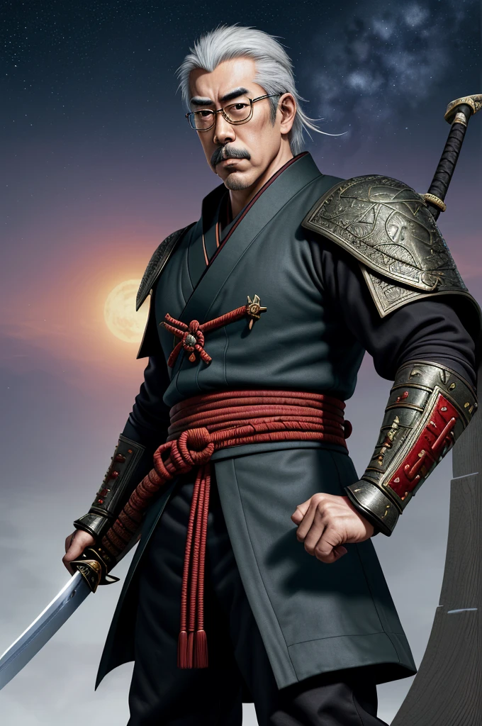 Highest quality,High resolution, ((Emperor Hirohito)) ,Japanese emperor,Kenshiro,Fist of the North Star,samurai,One person,warrior,(black_coat),round glasses,kimono,male,One personで,Middle Age,Swordsman,strongest,Anime Style,(Night Sky_background),(Limbs),(Full Finger),(Accurate fingertips), (The finer details), (Super detailed),(Japanese sword:),4K,(high resolution),whole body, (Front angle), Looking at the camera,masterpiece,(Subtle details),(Intricate details),Octane Rendering,(Hyper Detail),