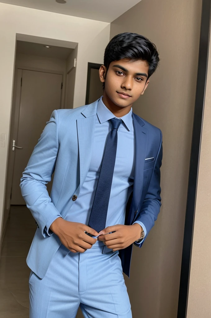 20 year old indian boy with medium fair skin with narrow body posing for LinkedIn picture in formals