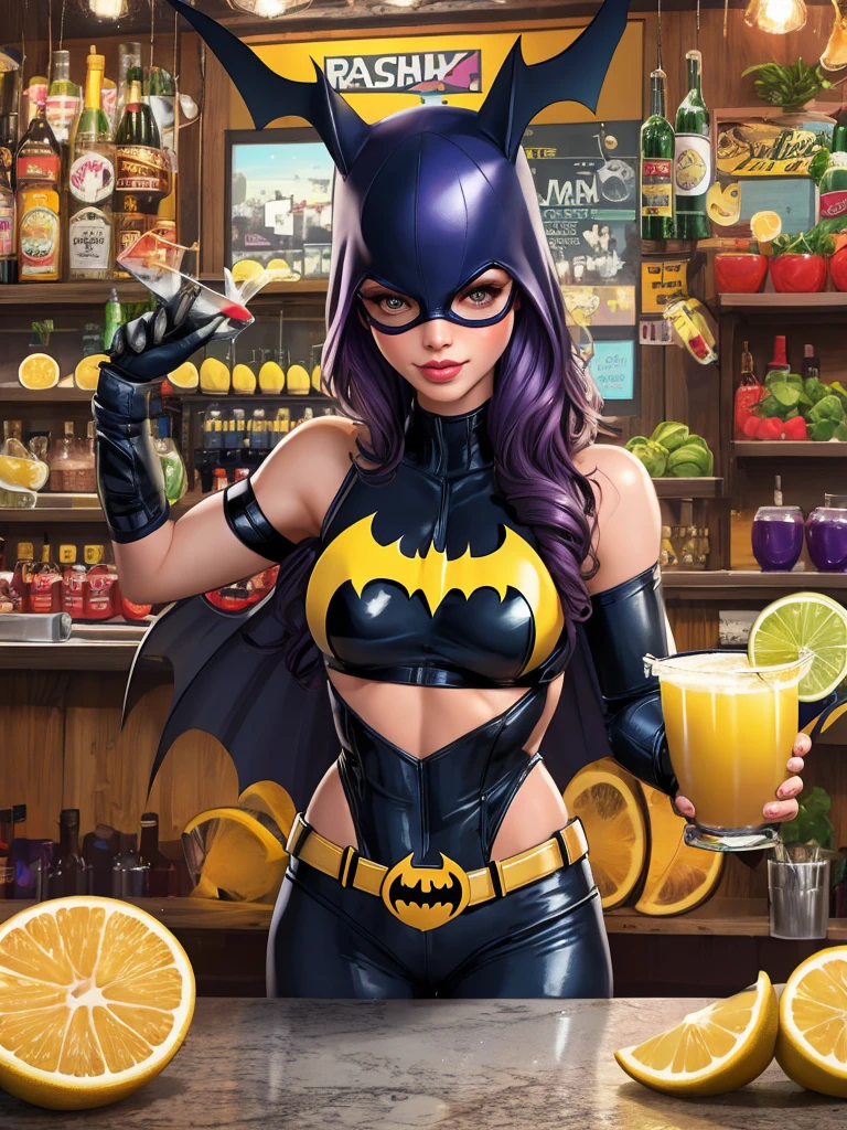 Batgirl drinking a margarita