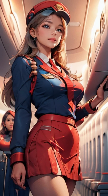 Ariana Grande Stewardess in Sexy Short Yellow Stewardess Dress, sexy flight attendant costume, ( inside a Boeing plane ) ((perfect female body)),8K more detailed.engine unreal:1.4,ultra HD,La best qualityer:1.4, photorrealistic:1.4, texture skin:1.4, Masterpiece artwork:1.8,Masterpiece artwork, best qualityer,object object], (detailed facial features:1.3),((The correct proportions)),(convex camel toe),(gorgeous blue eyes),(red panties azafata lingerie ),(stewardess red short skirt:1.4) ), (Stewardess uniform:1.4),(stewardess hat:1.4),( realistic 2050s lighting:1.4), realistic background, black fishnet bodysuit,(Beautiful Russian stewardess), (inside a plane:1.4)