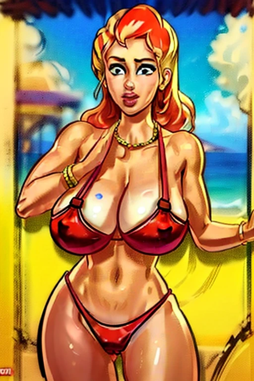 Waifu, work of art, curved, breastsout, beachfront, ocean waves, Sunnyday, mitts, 1 girl, clenched teeths, bulma, neckleace, large breastsout, teeths, ((water hair)), ((red bikini:1.3)), blue colored eyes, assessment:explicit,Rule 34, unconditional, ,clenched hands, natta, sky, ((golden bracelets:1.4)), (Caucasian skin:1.5), (thin abdomen:1.2),bared shoulders, hair blue, clenched hand, assessment:questionable, standing alone, Jumpy, bite the lips(gigantic and huge breasts:1.1), breastsout, official illustration, illustration, face detailed, beautiful intricate eyes, curved milf, 1:2), niplles