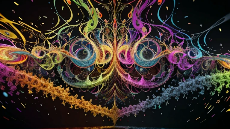 multicolored dynamic abstract liquid flow particles turbulence swirling, ((mandelbrot fractals)), ((psychedelic patterns)), Cinema 4D, fully dynamic motion design, X-Particles, Dynamics FX, bend and shatter reality for amazing visual effects production, cinematic, realistic, uhd, hdr, 8k,