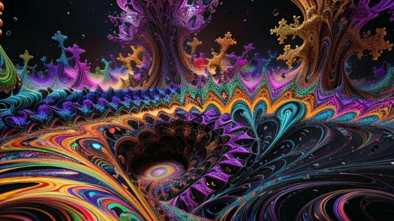 multicolored dynamic abstract liquid flow particles turbulence swirling, ((mandelbrot fractals)), ((psychedelic patterns)), Cinema 4D, fully dynamic motion design, X-Particles, Dynamics FX, bend and shatter reality for amazing visual effects production, cinematic, realistic, uhd, hdr, 8k, 
