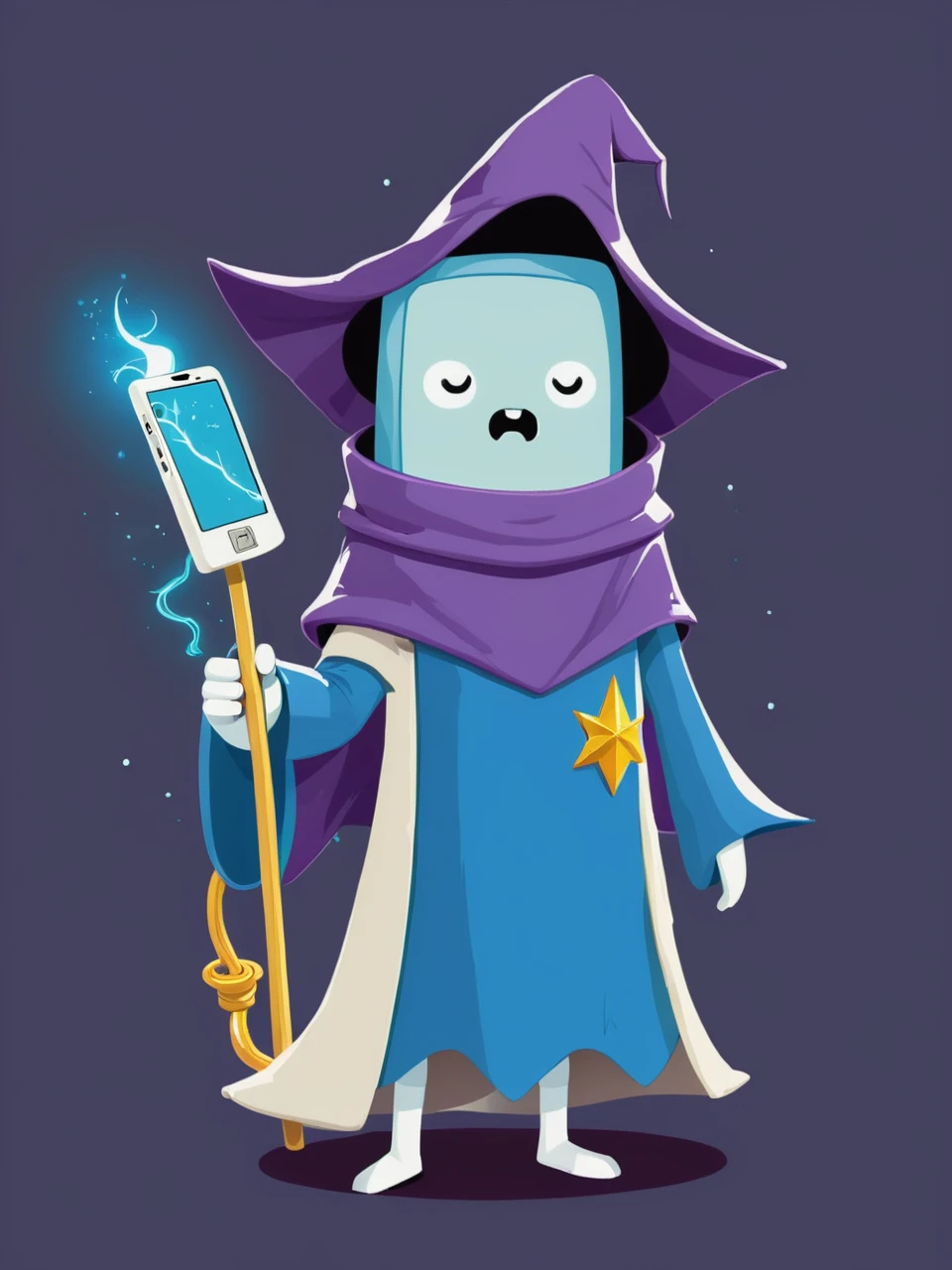 vector art of a humanoid phone, dressed like a wizard, cute adventure time style