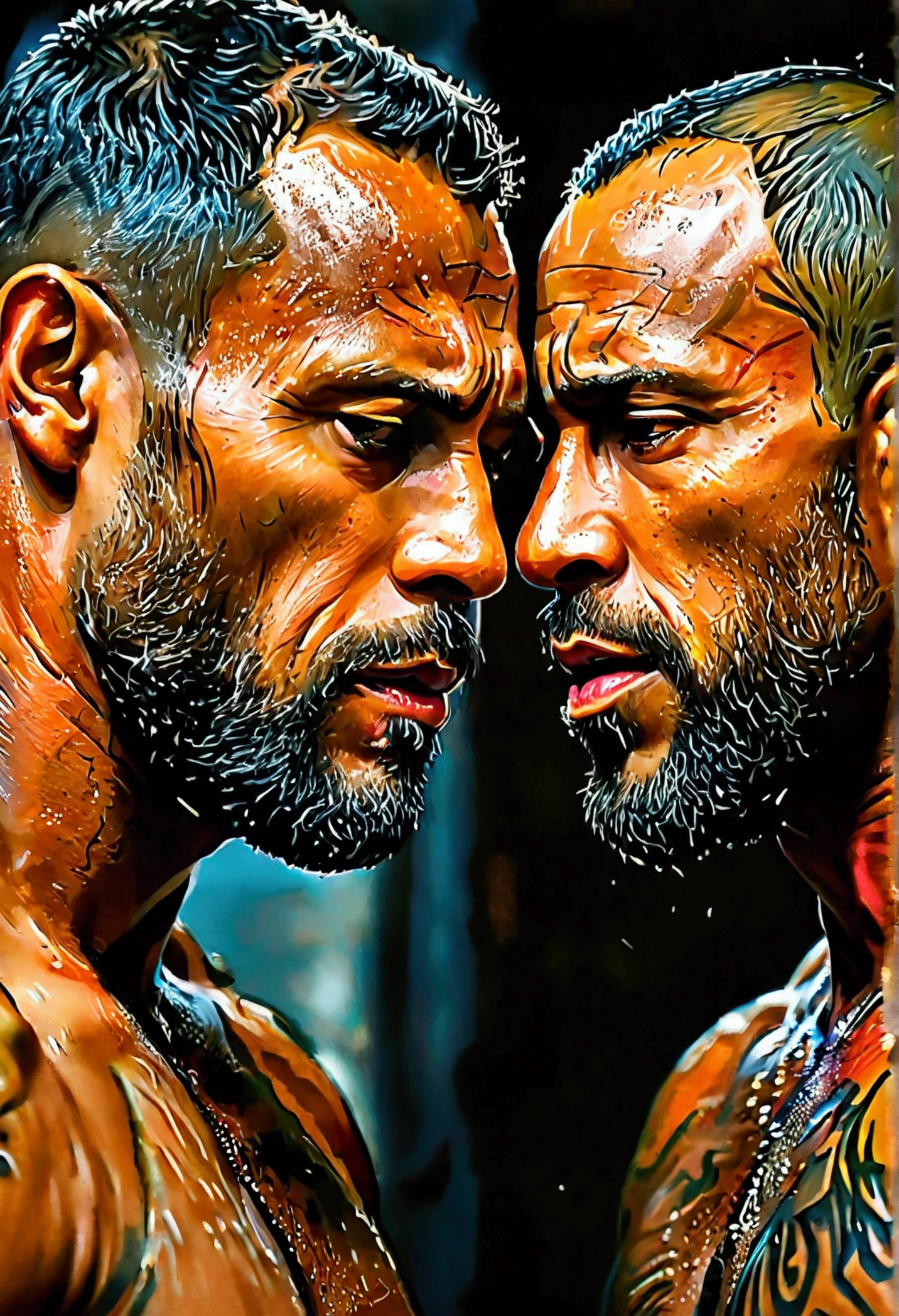 With naked Dwayne Johnson、Naked Jason Statham French kissing