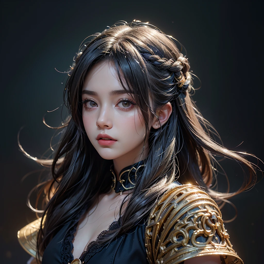 (Front Focus), (In the Dark:1.6), Hyperrealist Female Portrait by David Hockney and Alphonse Mucha, Fantasy art, Photo Real, Dynamic Lighting, Art Station, Poster, Volumetric lighting, Highly detailed face, 4k yen, Awards, One girl, In the Dark, Deep Shadow, Modest, Cowboy Shot, (Official attire:1.4), Long Hair, Gray Hair
