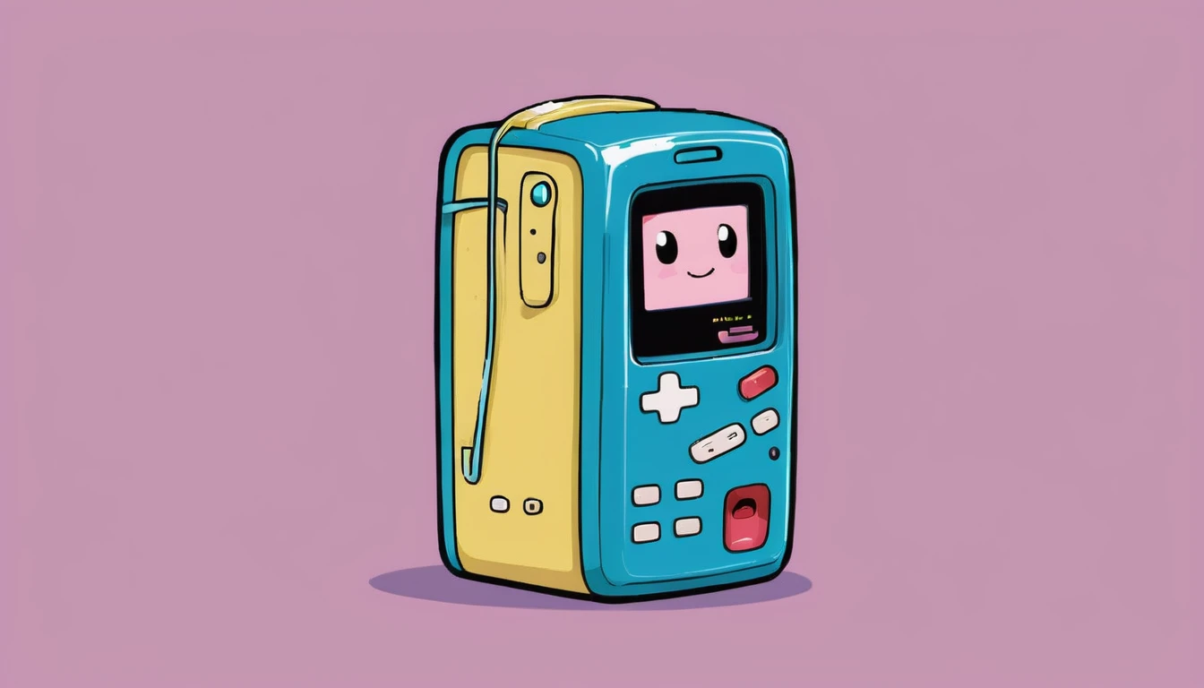 vector art of a vintage 2000s cell phone, dress a gamer, cute adventure time style